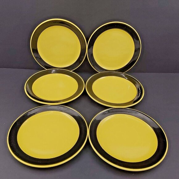 Villeroy & BOCH MCM Yellow Black Salad Plates 7.5"  Saar Union 1950's Set of 6 - Picture 2 of 9